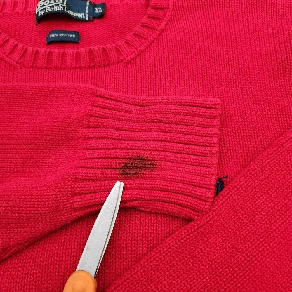 Vintage Polo‎ Ralph Lauren Mens XL Red Tight Knit Pullover Crewneck Sweater
